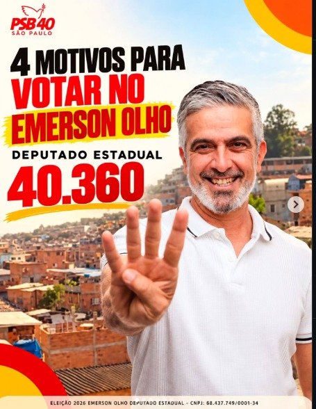 Emerson Olho mostrando 4 dedos — 4 motivos para votar